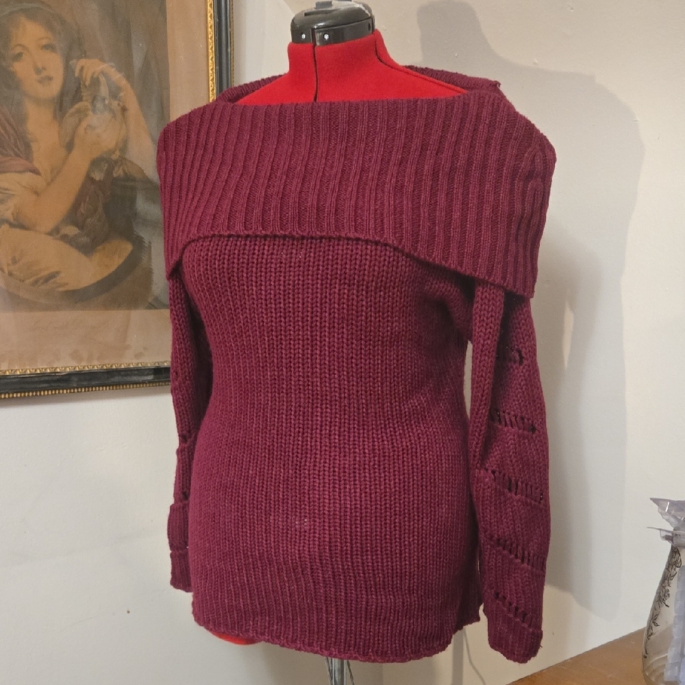 cozy knit long sleeve sweater with cowl neck and arm detailing